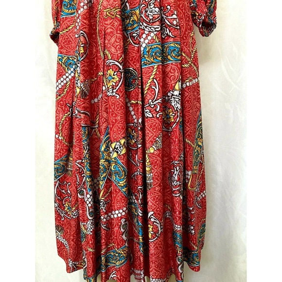Diane Freis Silk Midi Dress Red Pearl Print 3/4 Sleeve V Neck Elastic Wa… - Picture 4 of 7